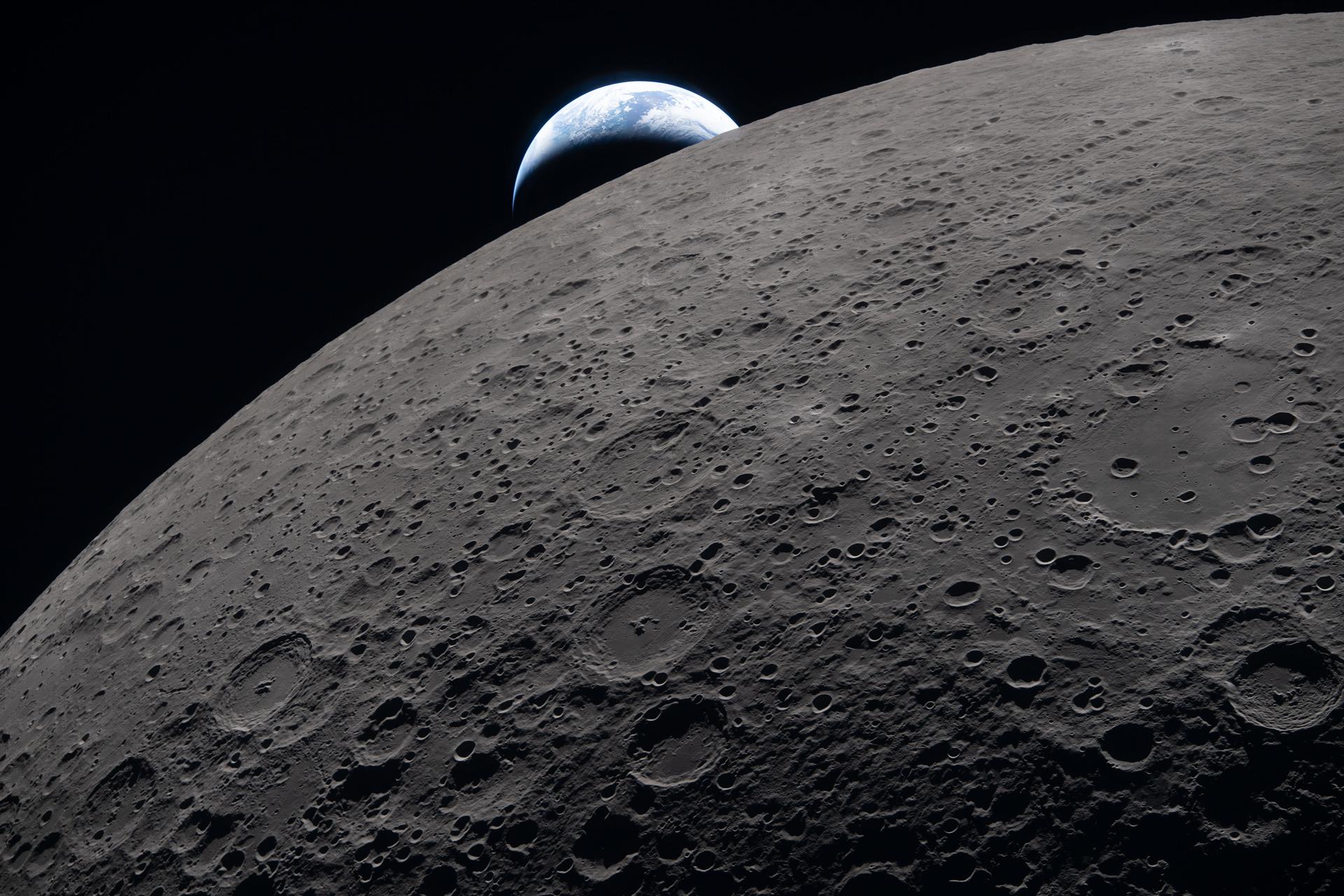 Earth setting behind the Moon during NASA's Artemis II mission, April 2026.
