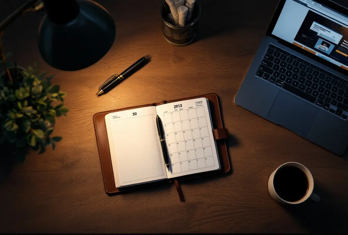 how to validate a business idea – 30-day planner, fountain pen, and landing page mockup on a late-night desk