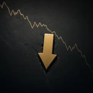 CEO confidence 2026 falling — gold downward arrow on obsidian with declining graph motif