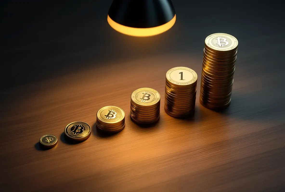 Financial order of operations – 9 numbered coins arranged in a sequence on a wooden desk