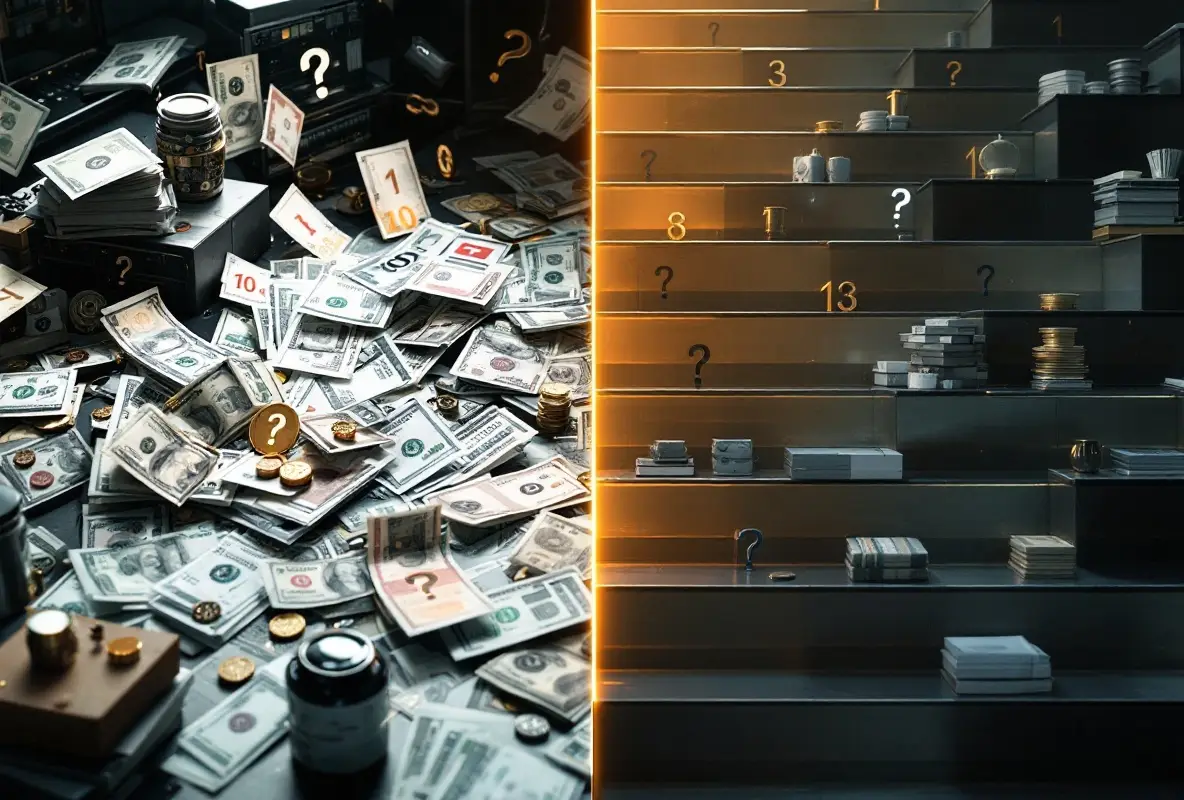 Financial order of operations – chaos vs. clarity split image