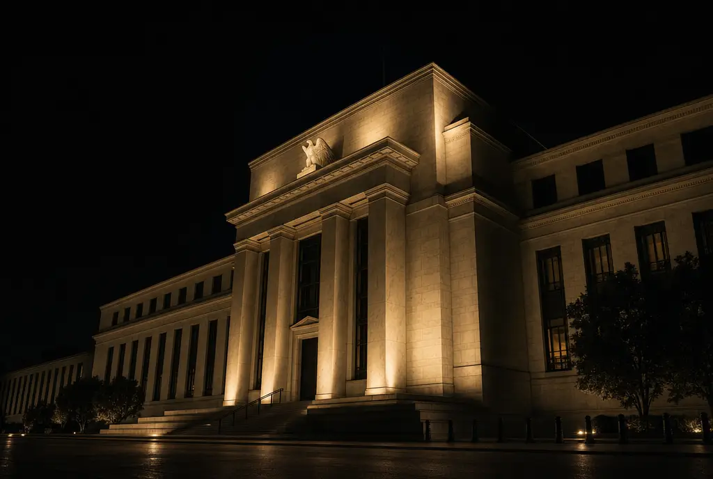 Kevin Warsh Fed chair – man reviewing financial dashboard in dark minimal office