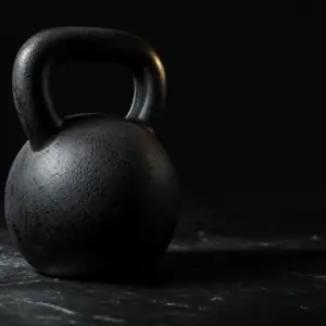 discipline vs motivation – cast iron kettlebell on obsidian surface representing disciplined daily practice over emotional readiness