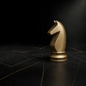 Robinhood AI agent trading — gold chess knight on obsidian with ticker lines