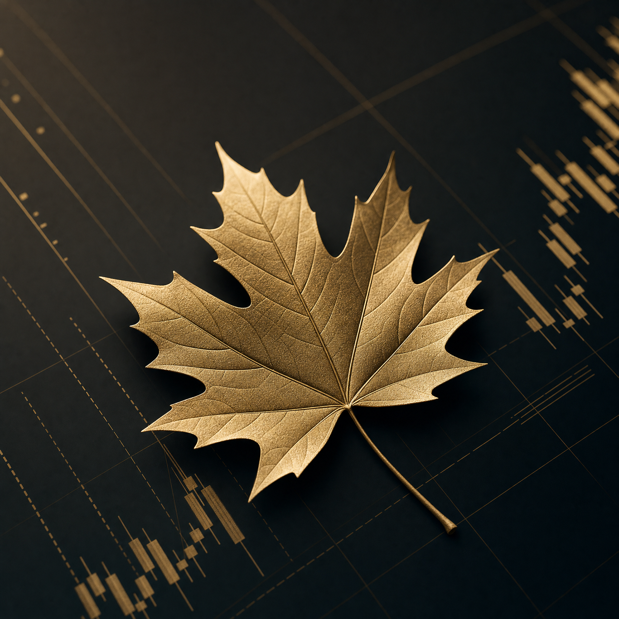 Robinhood WonderFi acquisition Canada – maple leaf on obsidian with gold chart lines
