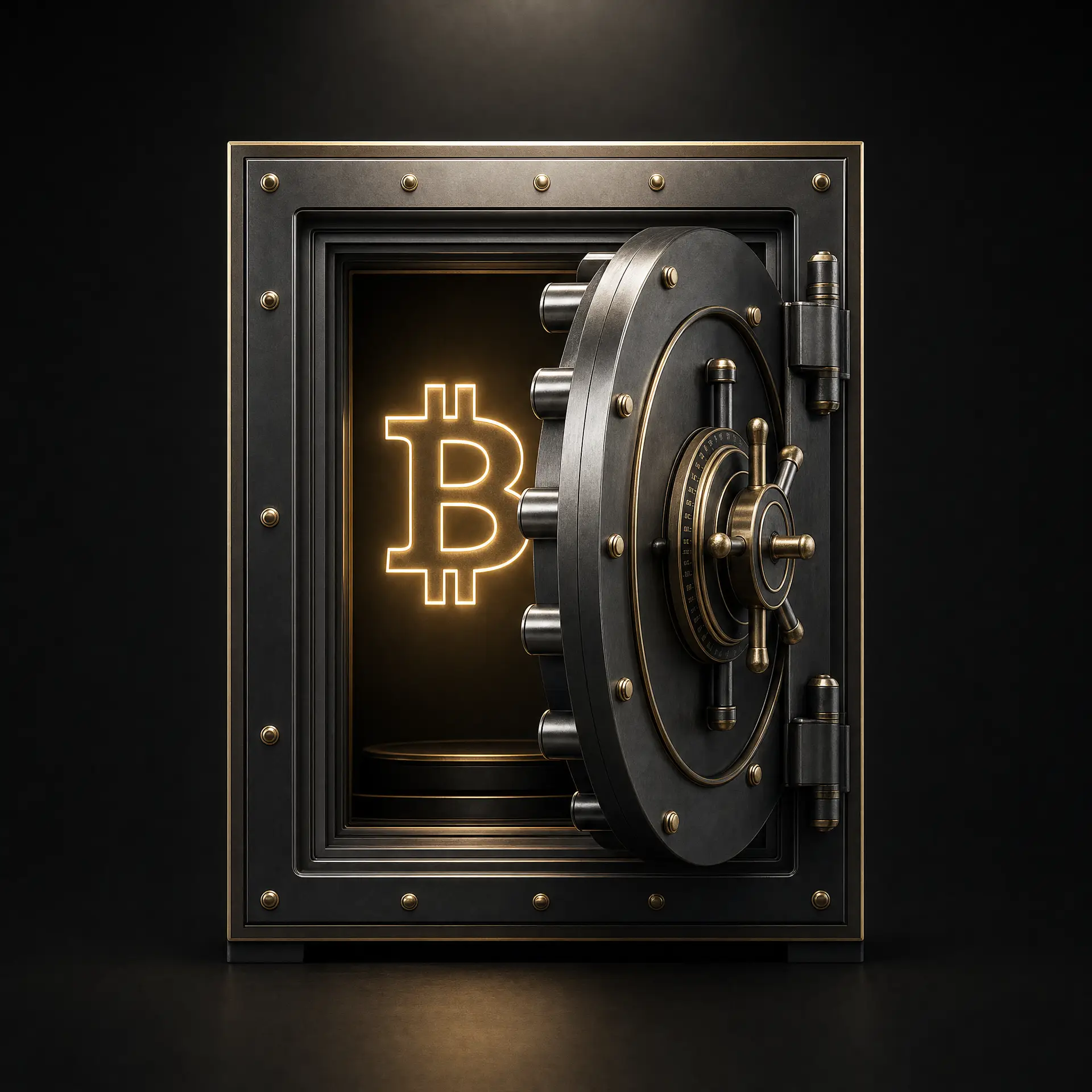 self-custody crypto – open vault with Bitcoin symbol representing true ownership