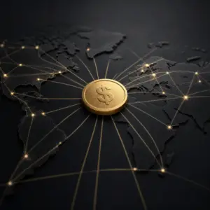 Stablecoin market $322B exceeds FX reserves of 95 nations – dollar coin on obsidian with global network lines