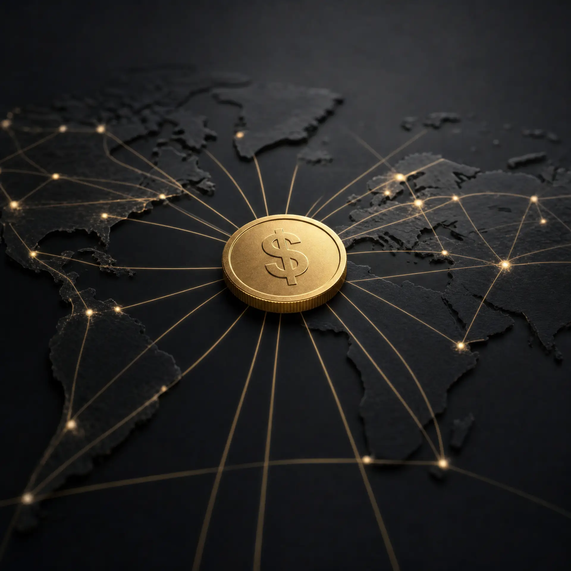 Stablecoin market $322B exceeds FX reserves of 95 nations – dollar coin on obsidian with global network lines