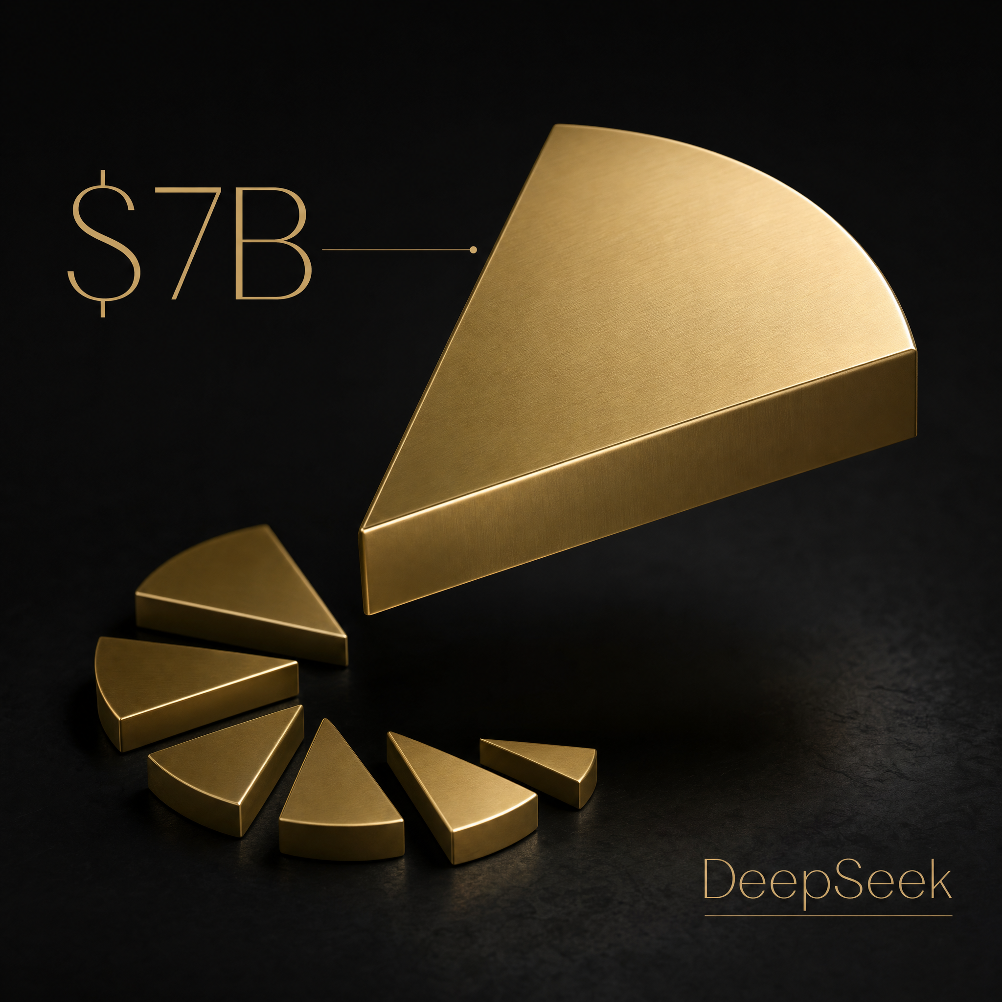 DeepSeek funding round 2026 shown as a founder holding back the largest equity slice while smaller slices go to investors