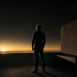 morning sunlight cortisol habit – man standing outside in early morning light