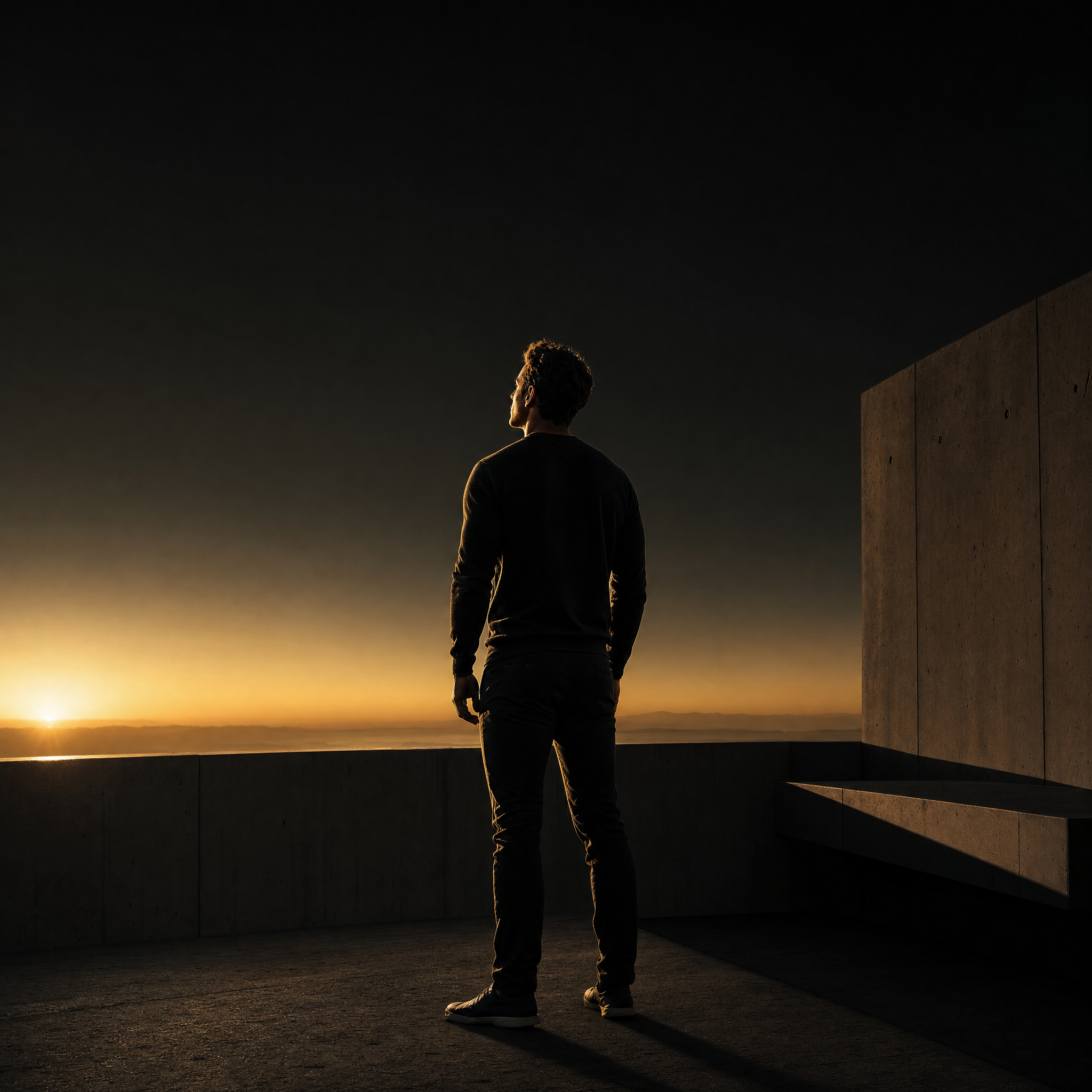 morning sunlight cortisol habit – man standing outside in early morning light