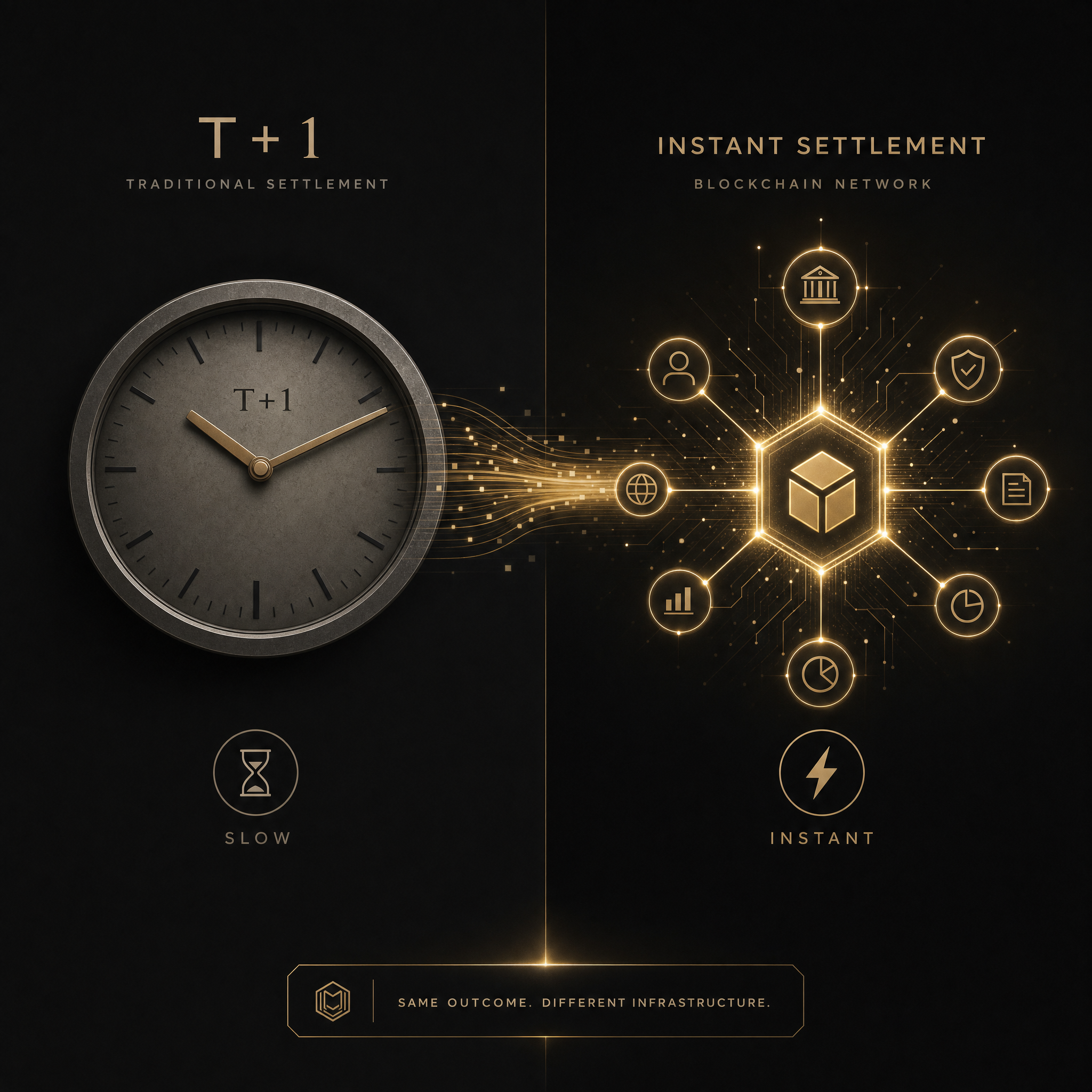 on-chain stock settlement compared to T plus one settlement timing diagram