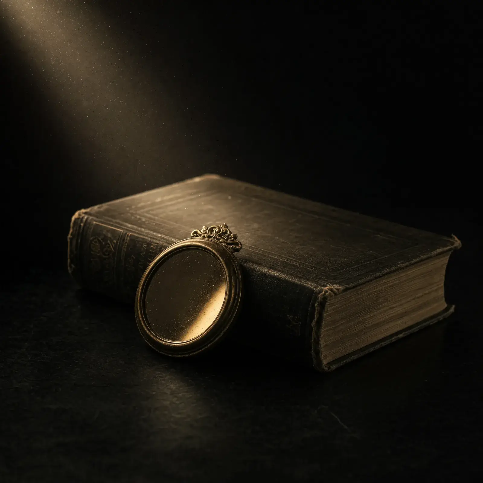 48 laws of power criticism – a worn hardcover book beside a small round mirror