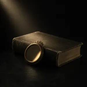 48 laws of power criticism – a worn hardcover book beside a small round mirror