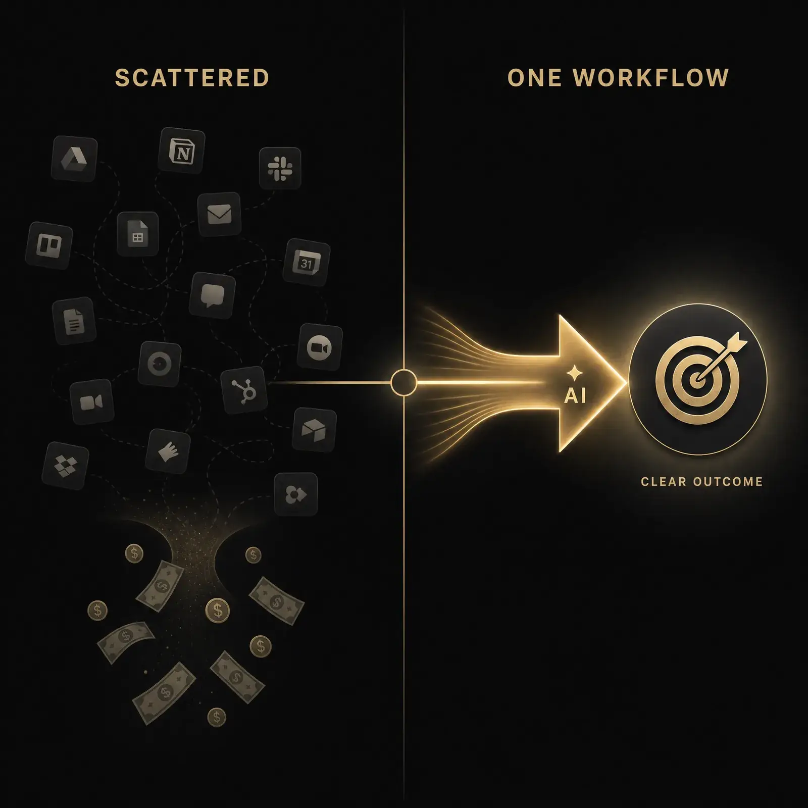 AI spending ROI compared between scattered tool spending and one focused workflow
