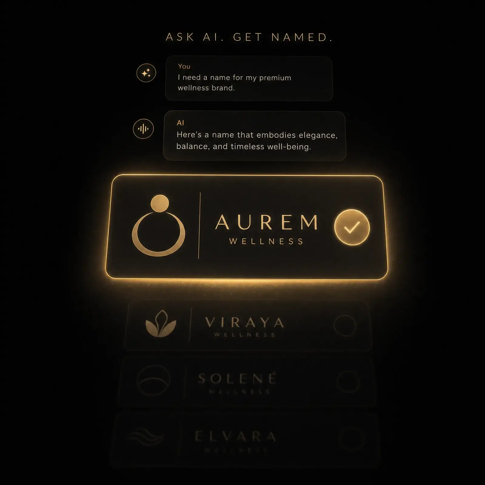 Conceptual image of an AI assistant naming one brand as its recommendation while others fade