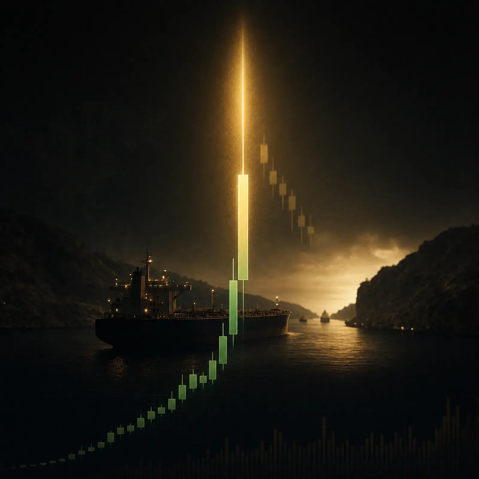 Bitcoin Iran deal price spike candlestick over an obsidian background