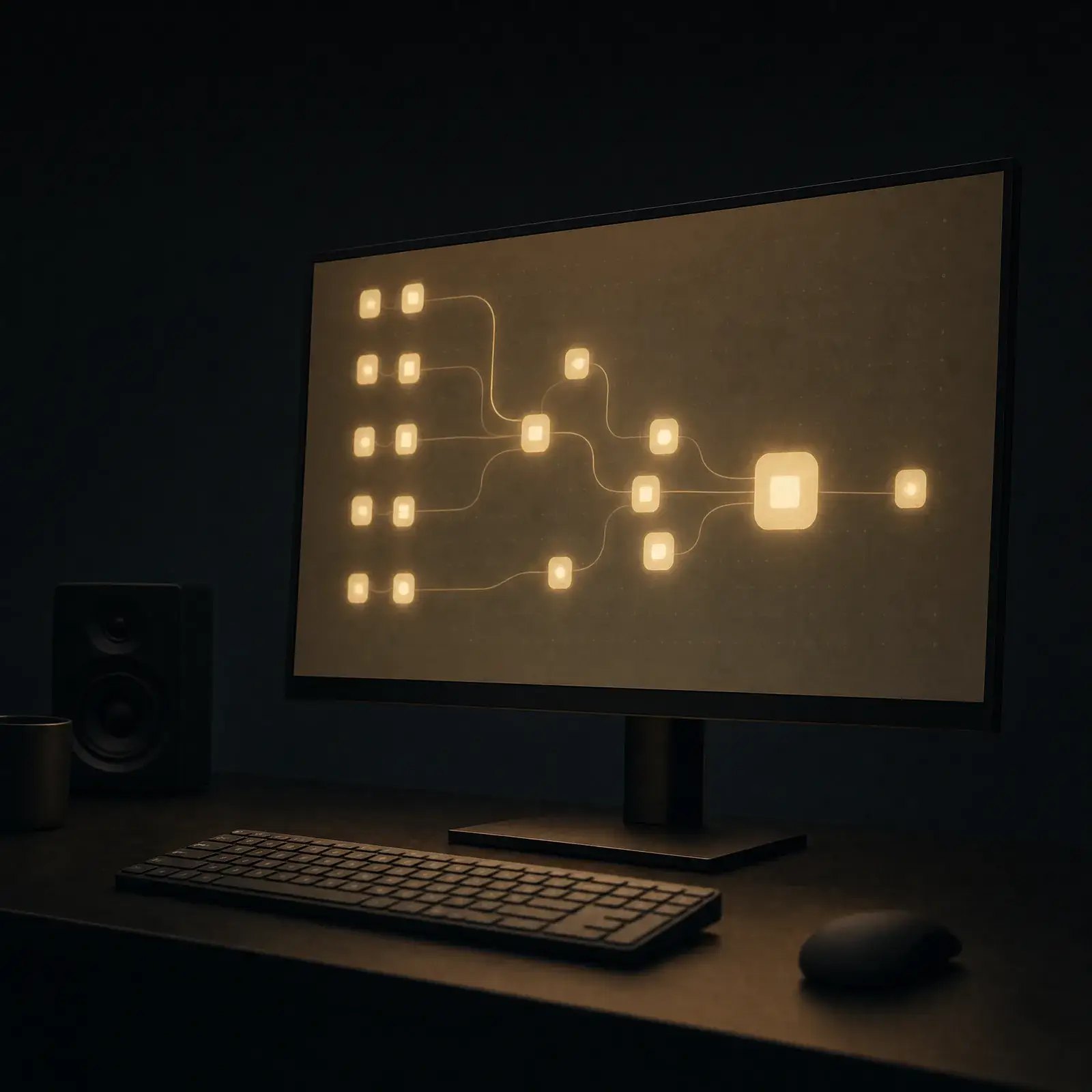 Claude for small business setup – dark desk workspace running connected AI workflows
