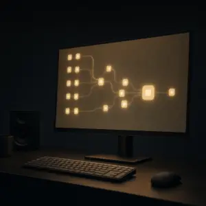 Claude for small business setup – dark desk workspace running connected AI workflows