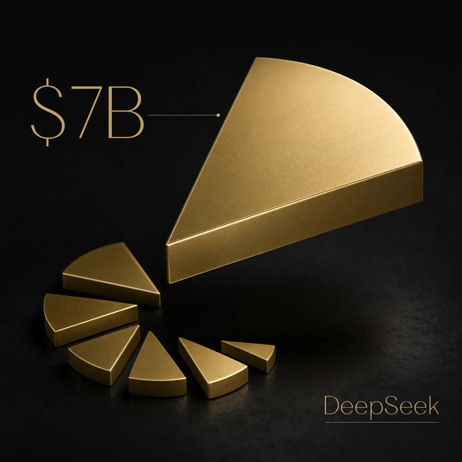 DeepSeek funding round 2026 shown as a founder holding back the largest equity slice while smaller slices go to investors