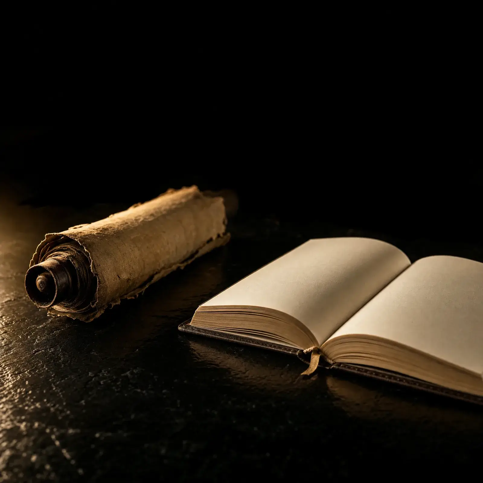 dichotomy of control – Stoic scroll and modern journal on obsidian surface
