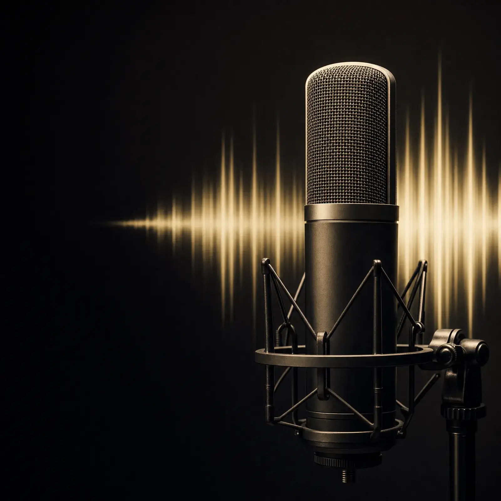 elevenlabs voice clone – studio microphone with AI soundwave visualization
