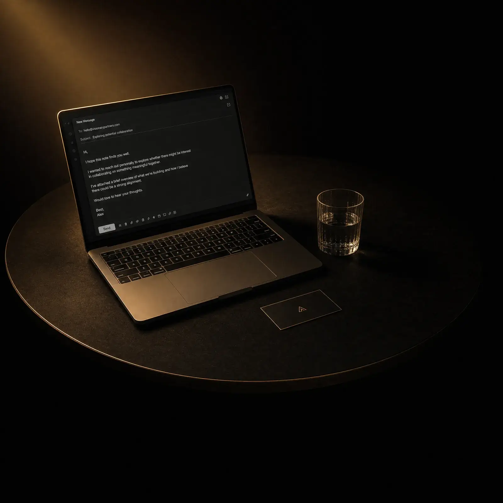 how to get your first customers – laptop outreach at dark desk