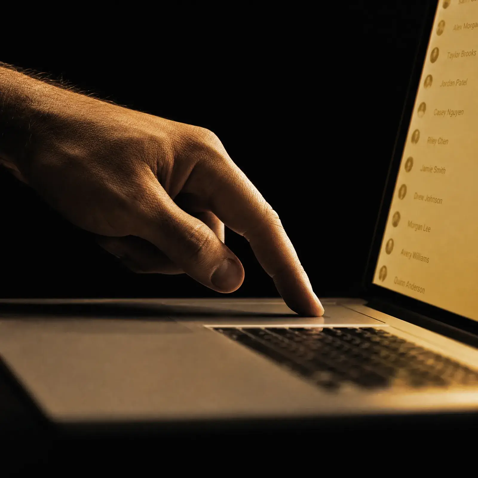 how to get your first customers – forearm on trackpad sending direct outreach