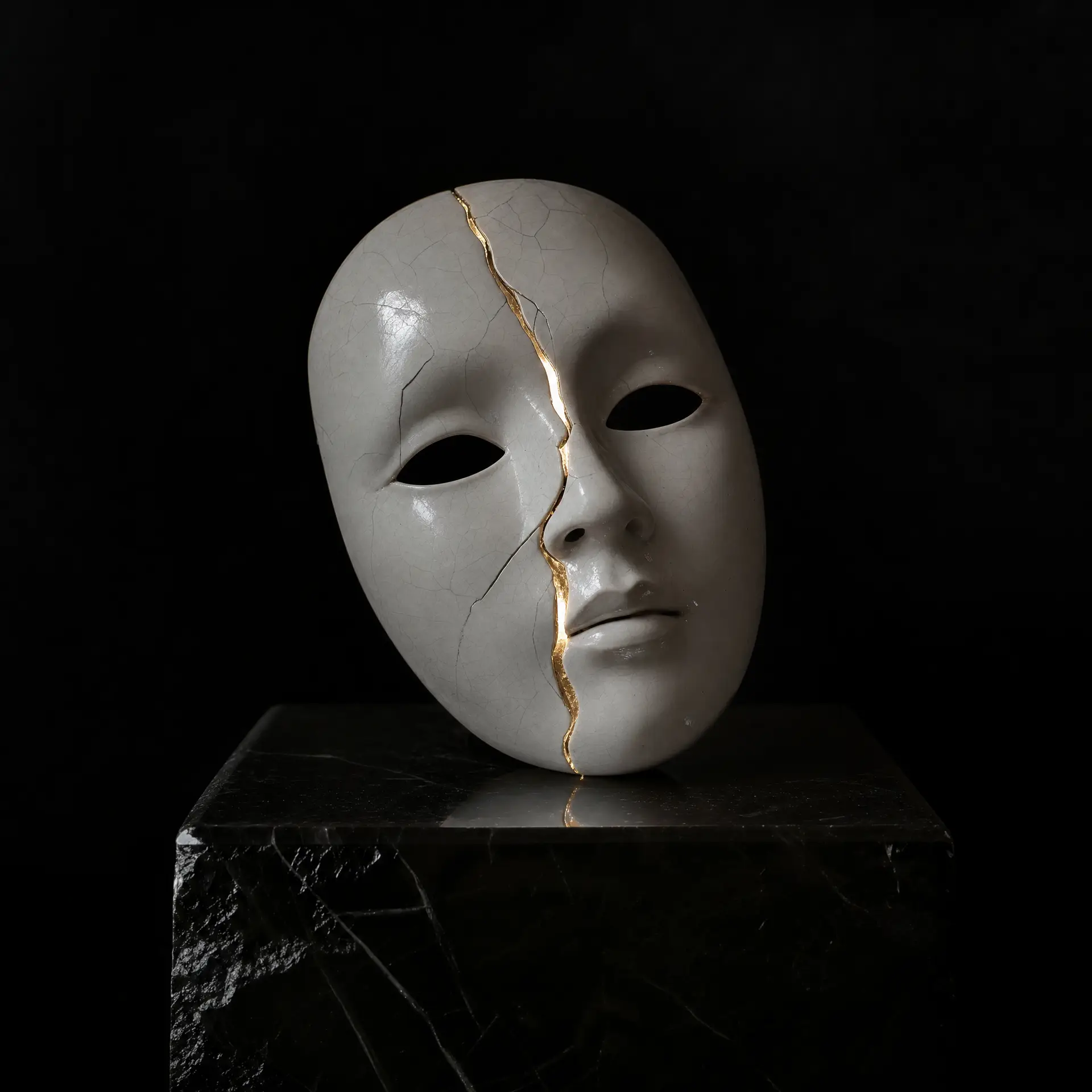 signs of manipulation at work - cracked mask revealing hidden intent behind a friendly facade