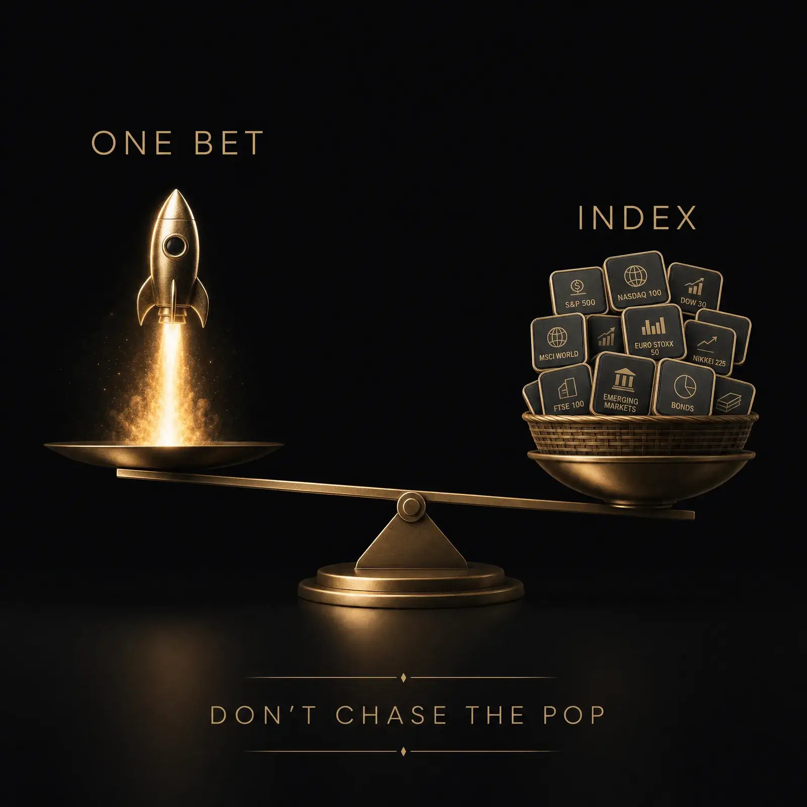 Investor discipline concept comparing one hyped SPCX bet against a broad diversified index basket