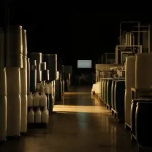 AI website for small business – a 33-year-old cleaning products factory floor at dusk